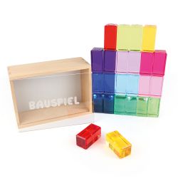 Houten doorzichtige blokken pastel (24 stuks), Bauspiel 0124