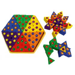 Houten gekleurde driehoek-blokken set groot (54 stuks), Bauspiel 0186