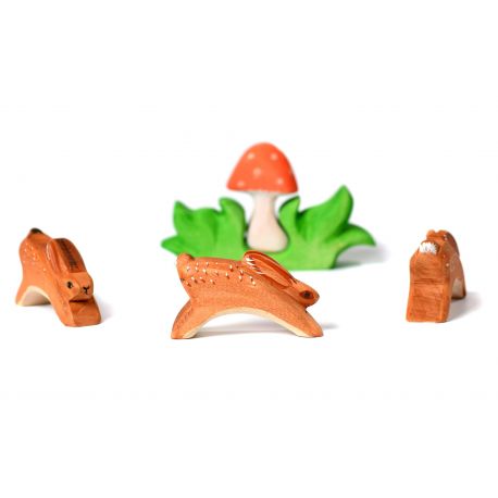 Houten konijnen set met paddenstoel, Bumbu toys 1523