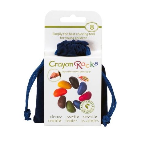 Set van 8 sojawas krijtjes in een blauw katoenen zakje, Crayon Rocks