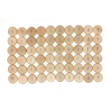 Set van 60 houten munten om te tellen, Grapat 19-208