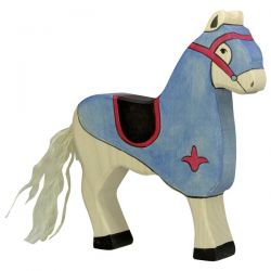 Houten blauwe ridder op een paard, Holztiger 80245 + 80249