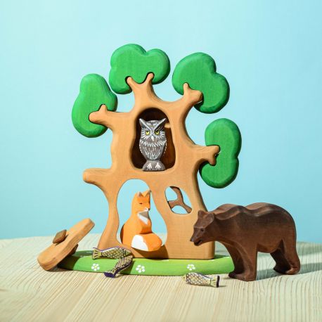 Houten oude eikenboom met dieren set, Bumbu toys 463