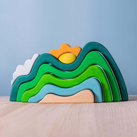 Houten bergen met zon en wolk set, Bumbu toys 1657